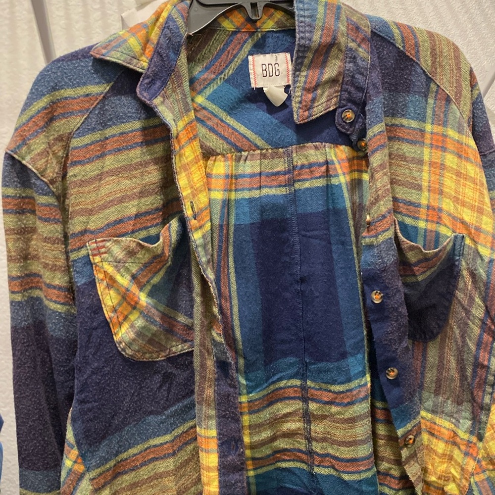 BDG oversized flannel, multicolor (teal, green, yellow, orange)